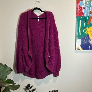 Fluffy pink free people zip up jacket